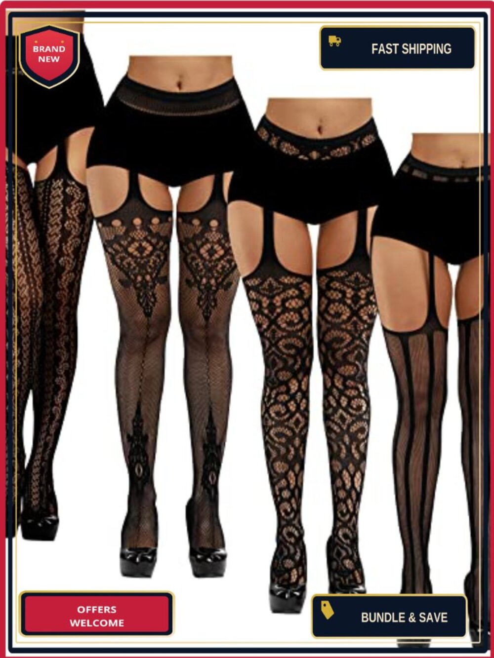 Fishnet Lace Tights Thigh High Stockings High Waist Nylon Elastane Women